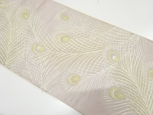 JAPANESE KIMONO / ANTIQUE FUKURO OBI / SILK / WOVEN PEACOCK FEATHERS